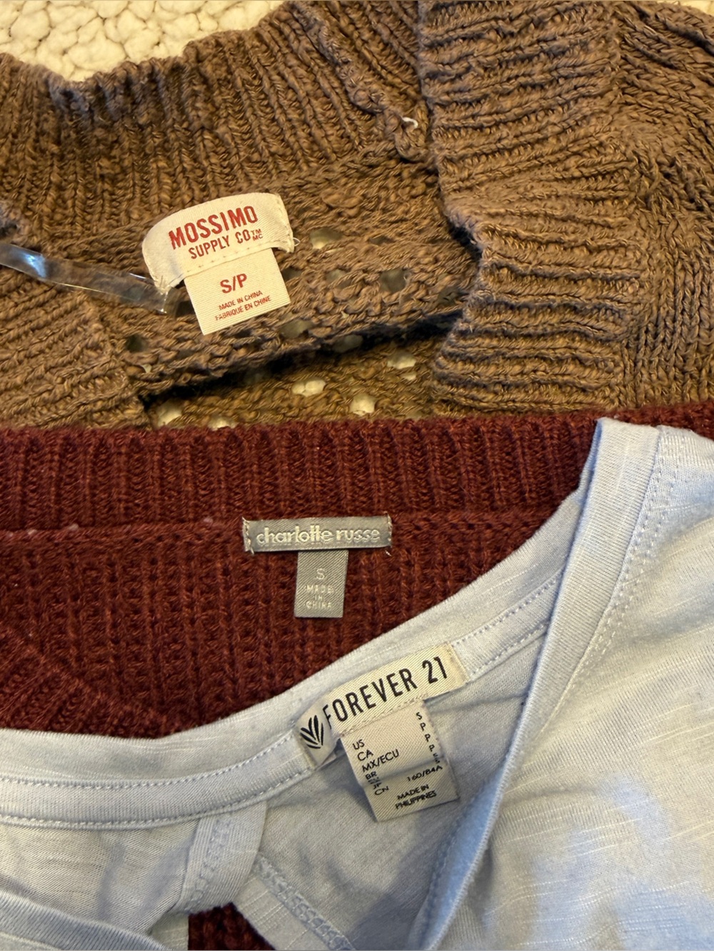Women's Sweater & Shirt Bundle. Size Small - Burgundy, Tan, Blue. - Picture 3 of 10